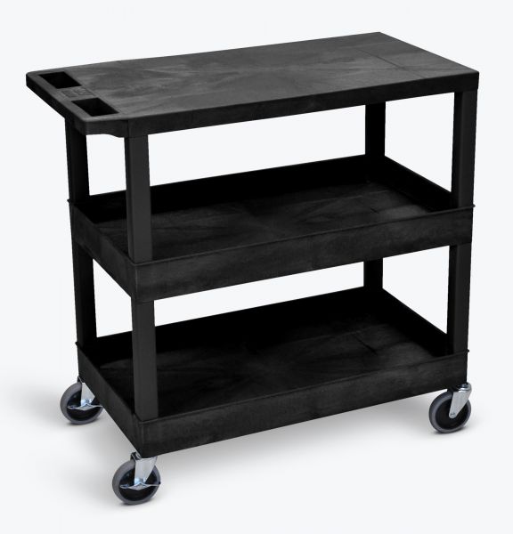 Luxor Black EC211 18x32 Cart with 2 Tub Shelves and 1 Flat Shelf