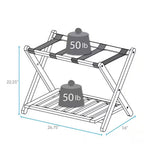 Heavy Duty Solid Wood Luggage Rack with Bottom Storage Shelf in Dark Brown