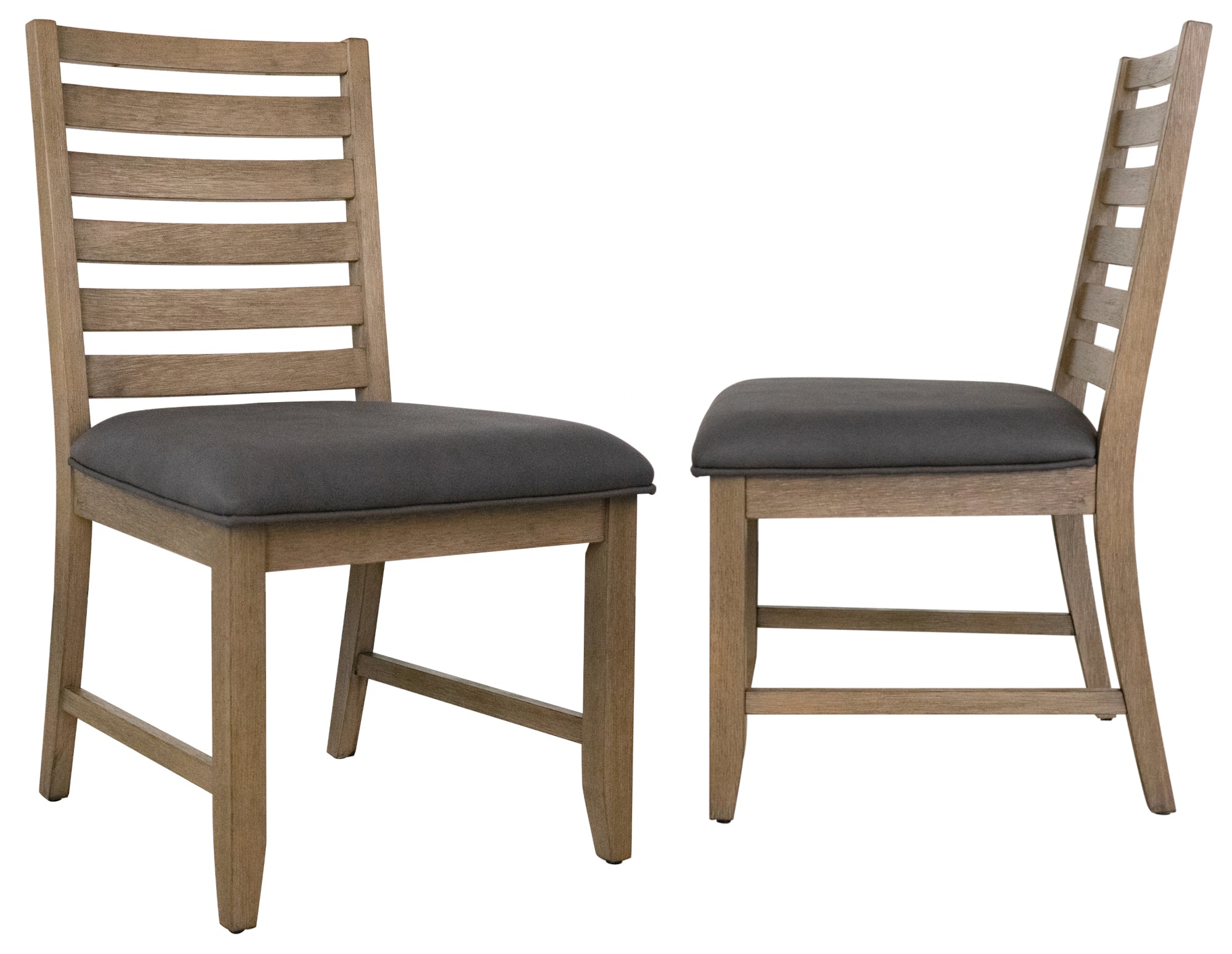 Sunset Trading Saunders Slat Back Dining Side Chairs | Set of 2 | Gray Upholstered Padded Seat | Brown Acacia Wood