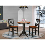 East West Furniture EDQU3-BLK-W 3 Piece Kitchen Counter Height Dining Table Set Contains a Round Wooden Table with Pedestal and 2 Dining Chairs, 30x30 Inch, Black & Cherry