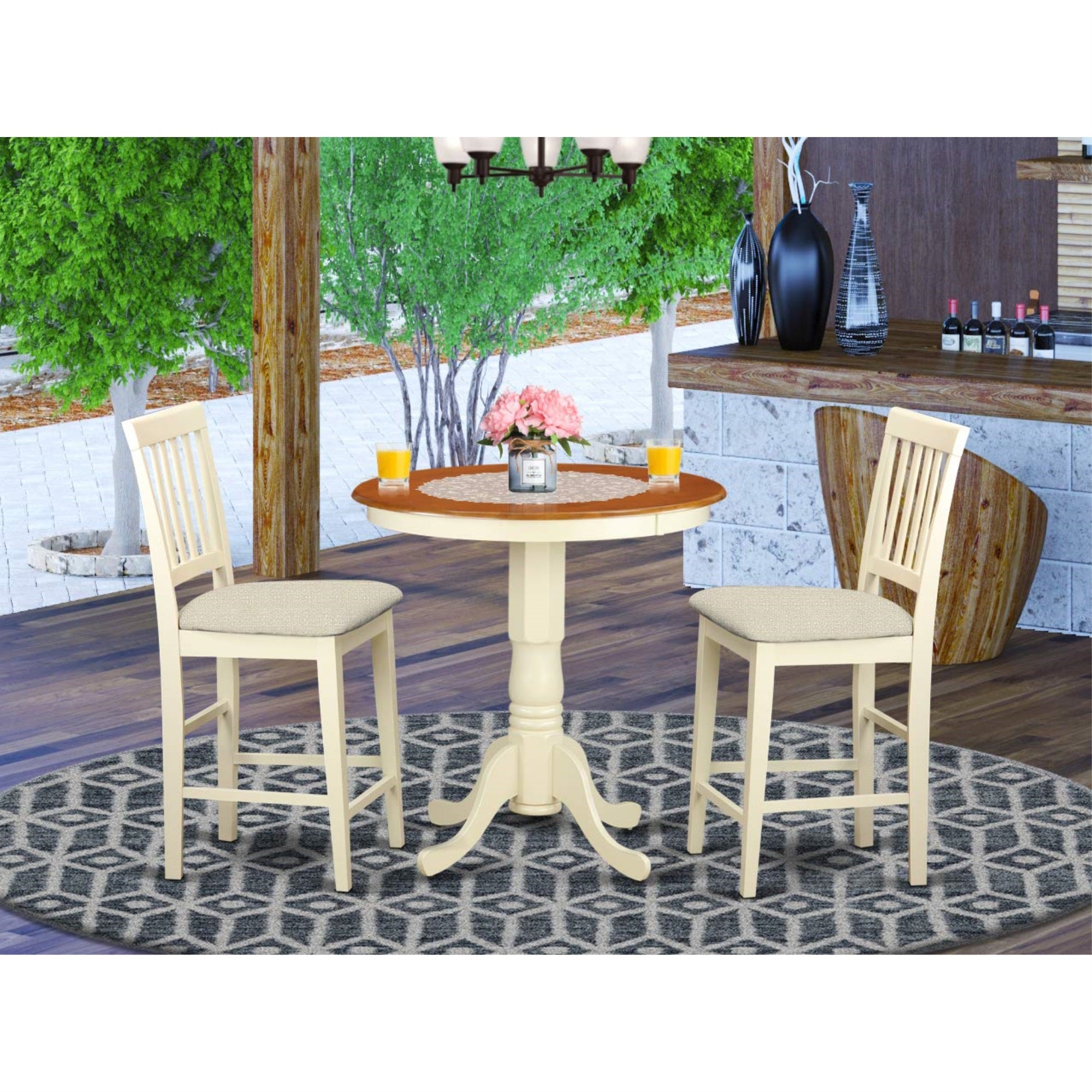 EDVN3-WHI-C 3 Pcpub Table set  high top Table and 2 dinette Chairs