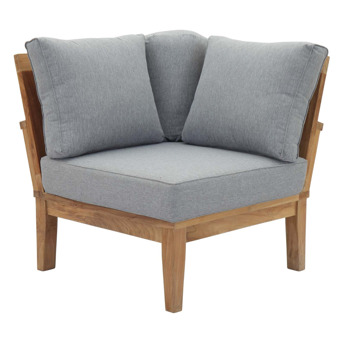 Marina Teak Wood Outdoor Patio Corner Sofa Chair - Luxury, Comfortable Seating, All-Weather Cushions, Durable, Modern Design.