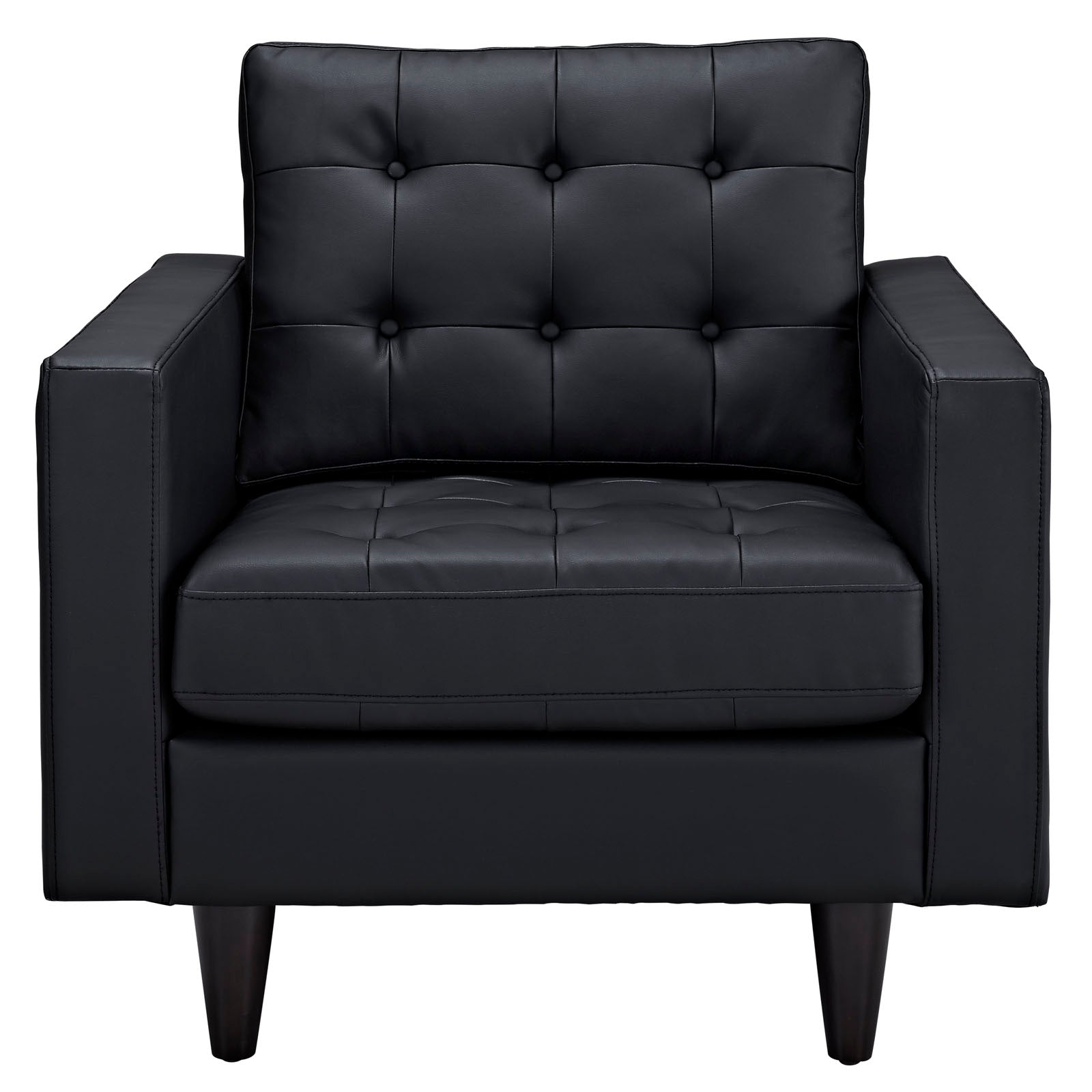 Modway Empress Mid-Century Modern Upholstered Leather Two Armchair Set Black