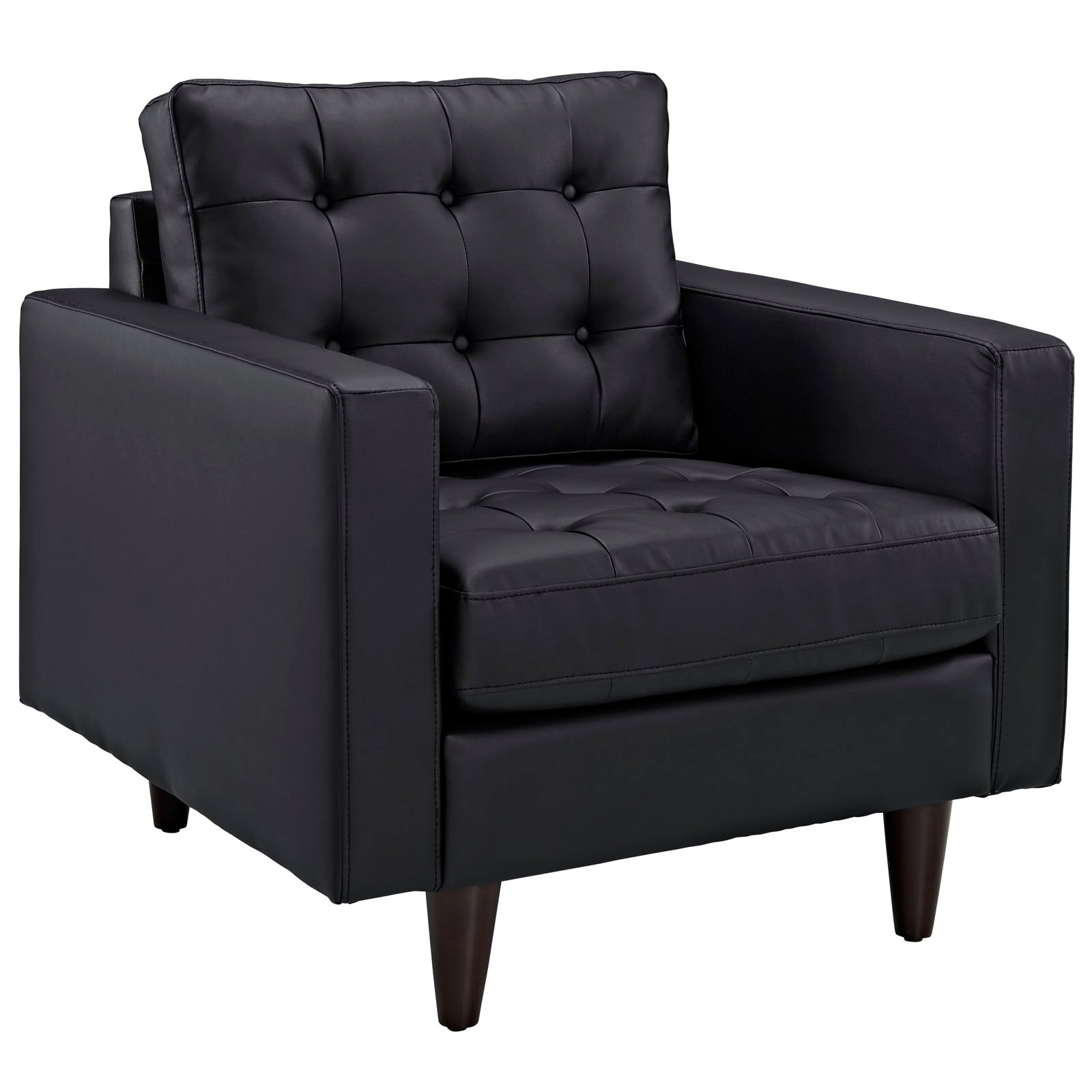 Modway Empress Mid-Century Modern Upholstered Leather Sofa And Two Armchair Set Black