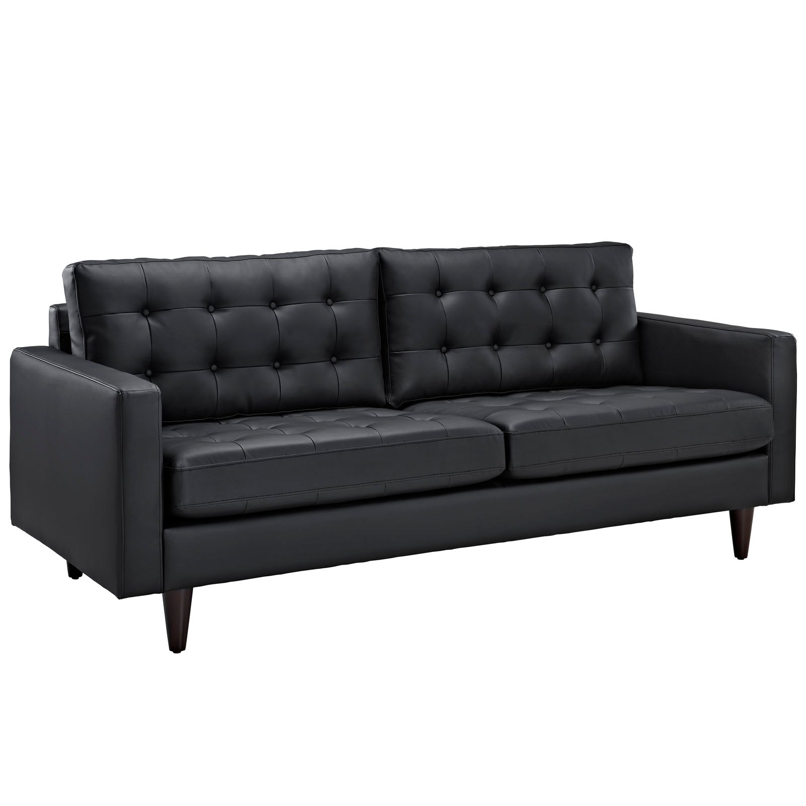 Modway Empress Mid-Century Modern Upholstered Leather Sofa And Two Armchair Set Black