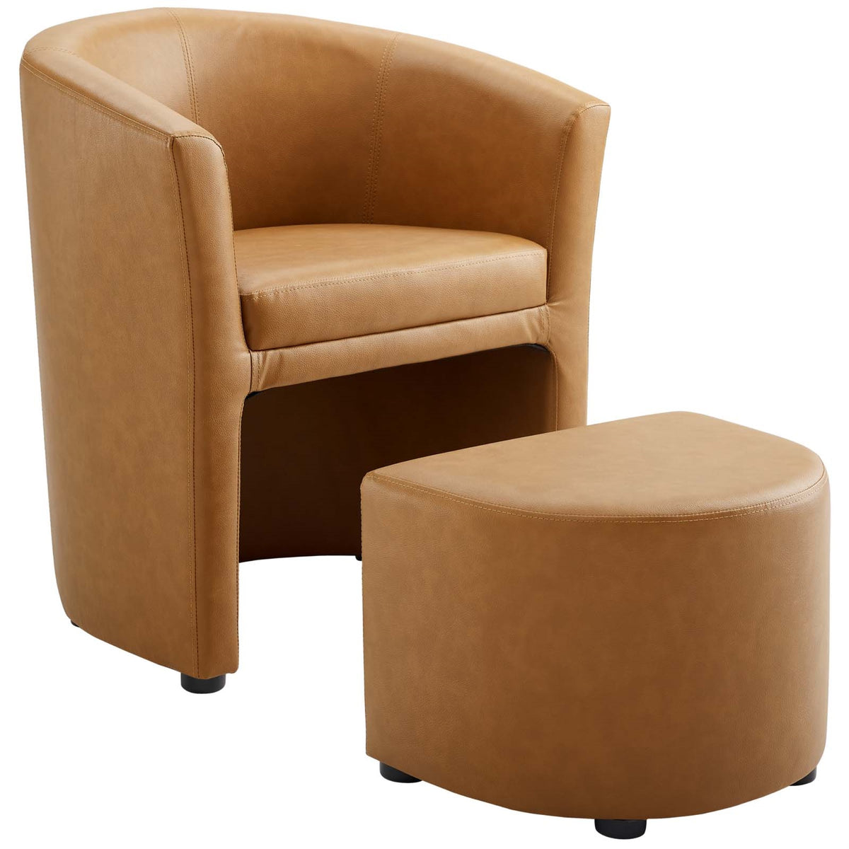 Divulge Faux Leather Armchair with Self-Storage Ottoman - Sleek & Modern Design, Luxuriously Padded & Upholstered - Tan