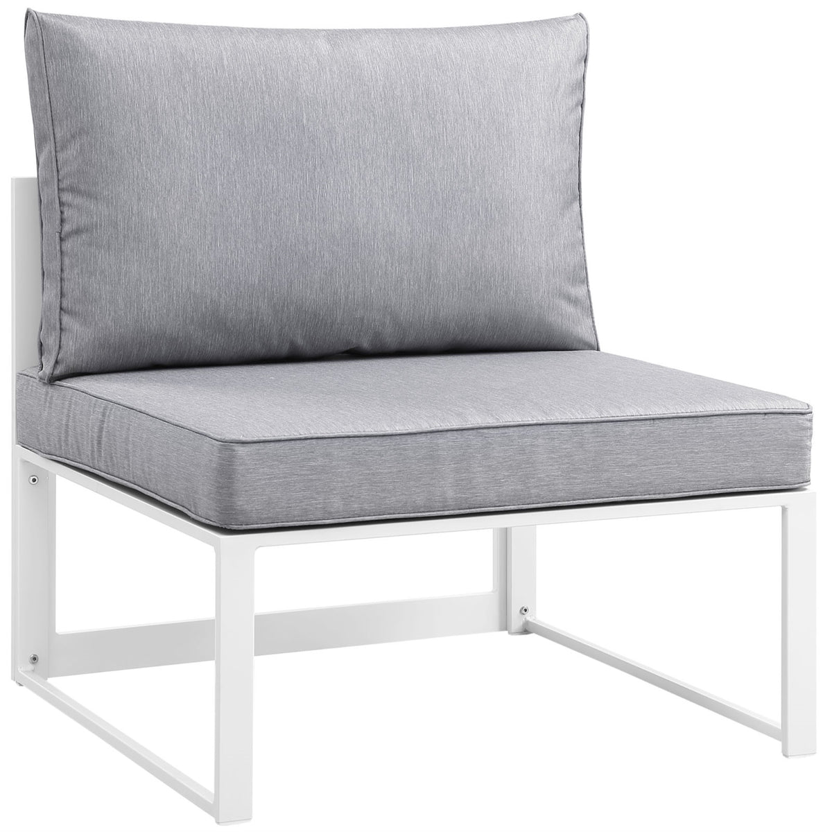 Fortuna Outdoor Patio Armless Chair - Durable Aluminum, All-Weather Cushions, Contemporary Design - White Gray