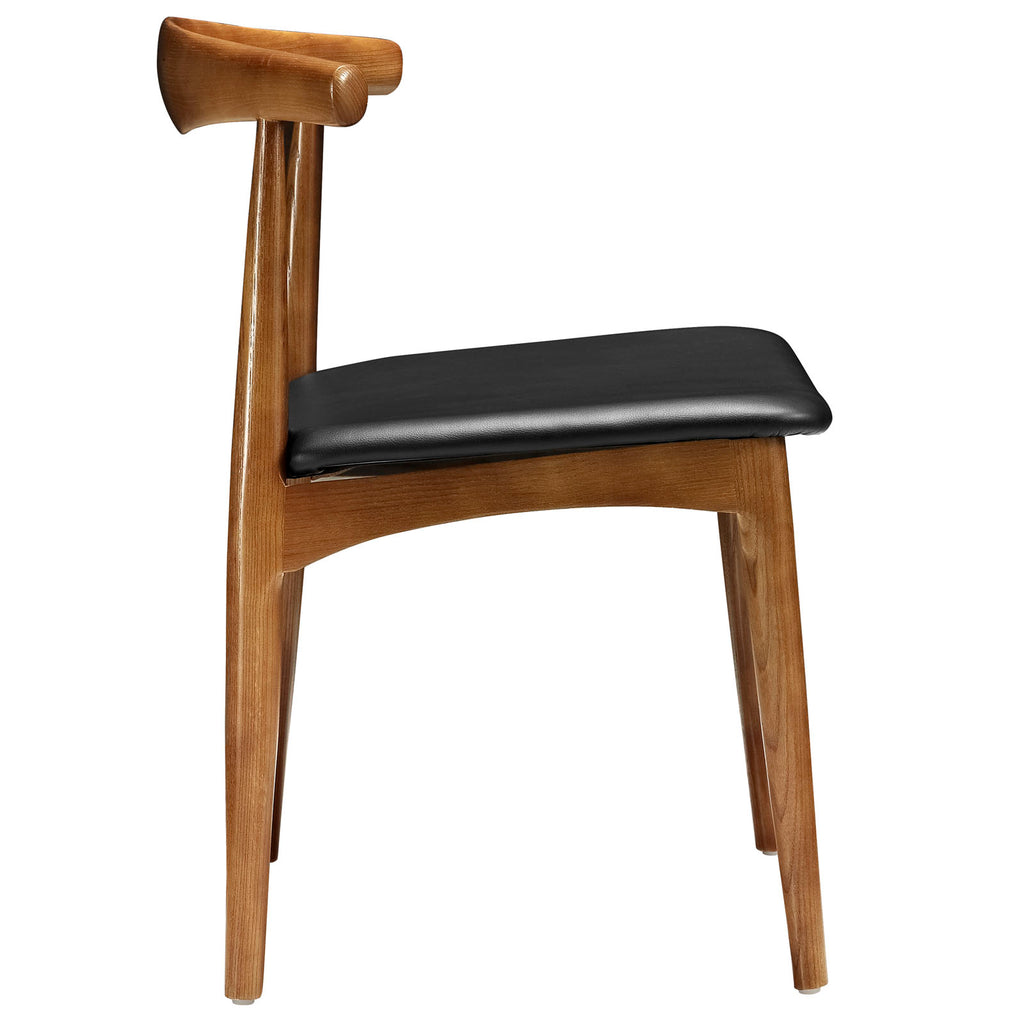 Modway Tracy Mid-Century Modern Wood and Faux Leather Upholstered Four Dining Chairs in Black