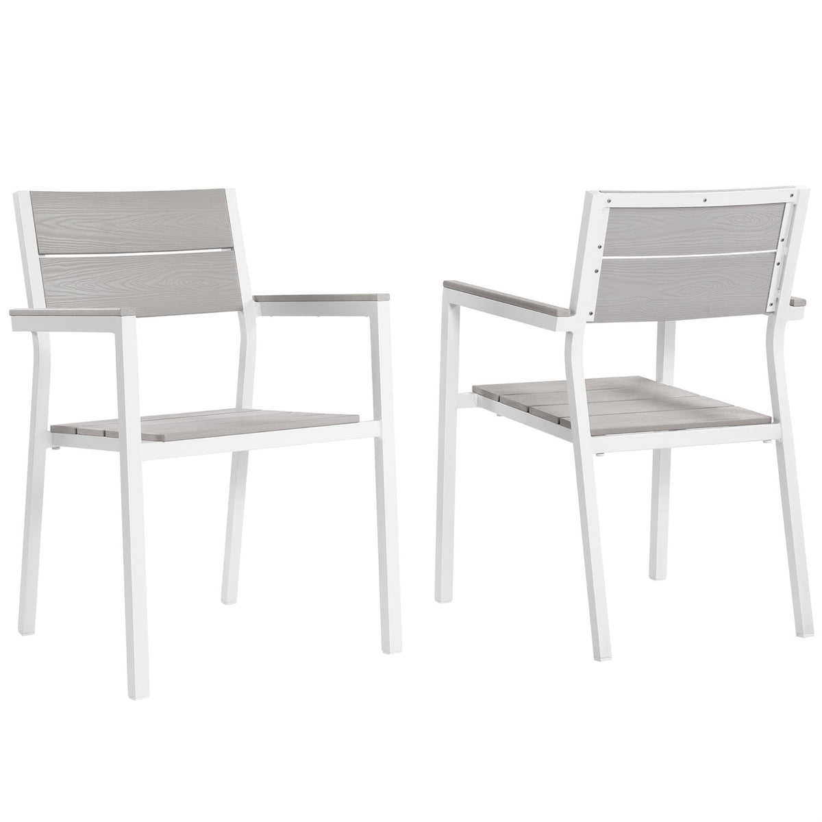 Maine Outdoor Patio Dining Armchair Set of 2 - Synthetic Wood Grain Plank Boards - Powder-Coated Aluminum Frame - Ideal for Cont