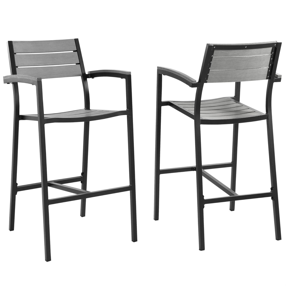 Maine Outdoor Patio Dining Bar Stool Set - Modern Synthetic Wood Grain Design, Powder-Coated Aluminum Frame - Ideal for Contempo