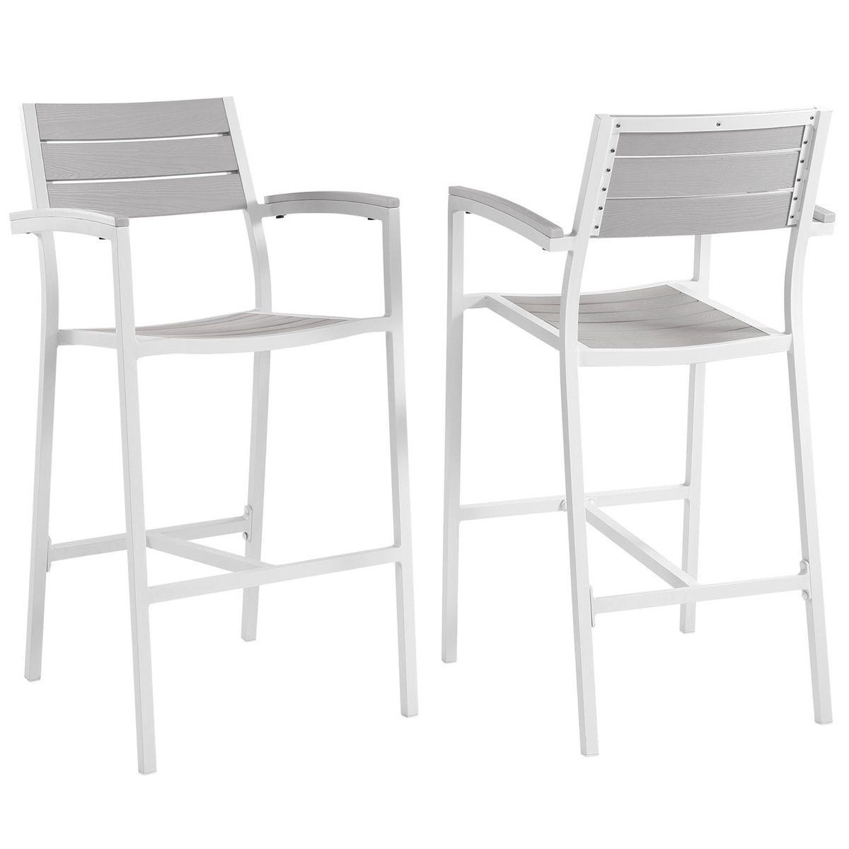 Maine Outdoor Patio Dining Bar Stool Set - Synthetic Wood Grain Plank Boards - Modern and Organic - Ideal for Outdoor Dining and