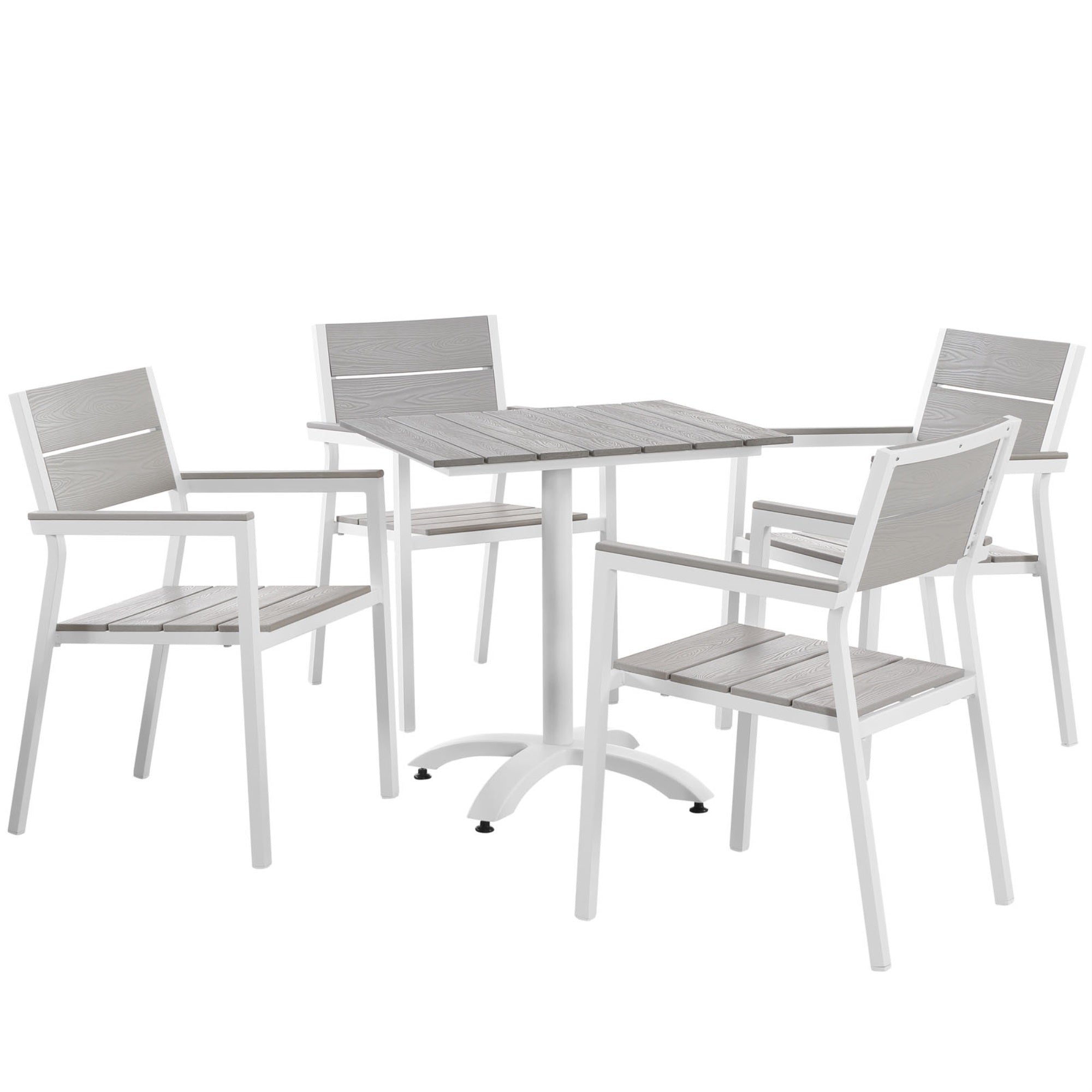 Maine Outdoor Patio Dining Furniture Collection - Synthetic Wood Grain Plank Boards, Aluminum Frame - Ideal for Contemporary Out