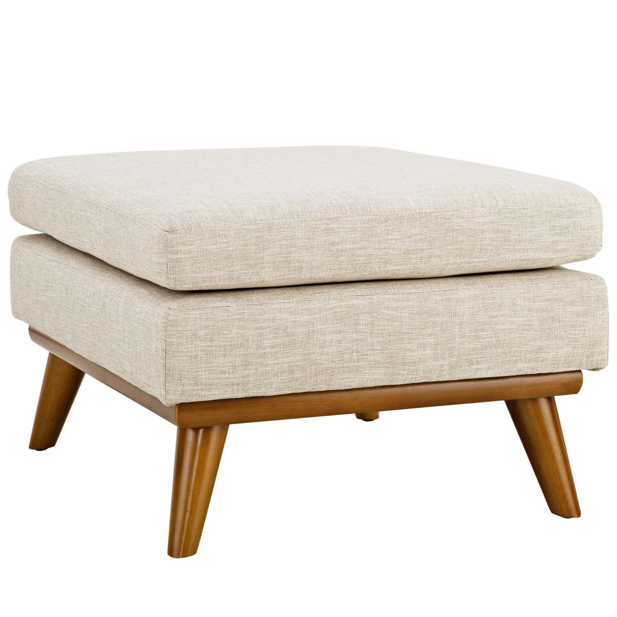 Engage Ottoman - Plush Cushioned Lounge Spot for Unwinding - Sturdy Rubberwood Frame - Beige Upholstered Fabric - Perfect Home A
