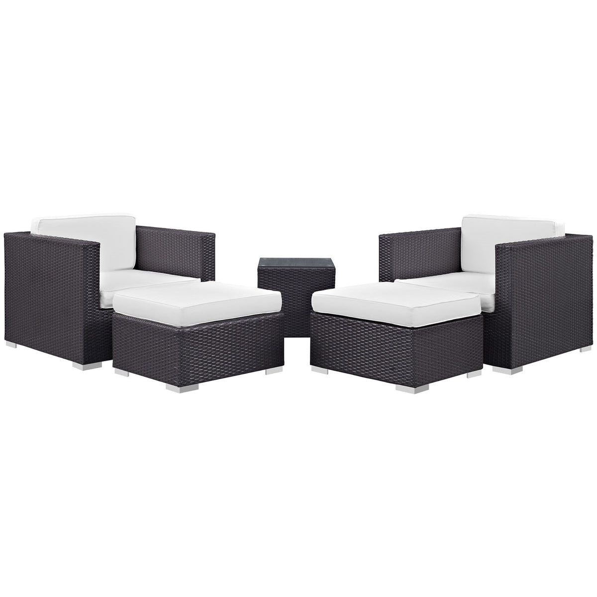 Convene Outdoor Sectional Set - Rattan Weave, Aluminum Frame, All-Weather Cushions, Patio Sofa, Armchair, Ottoman, Side Table