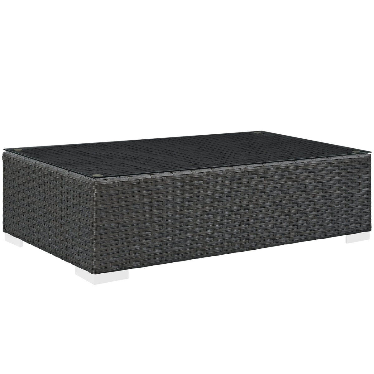 Sojourn Outdoor Patio Coffee Table - Sturdy Seating, UV Protection, Synthetic Rattan Weave, Powder-Coated Aluminum Frame. Perfec