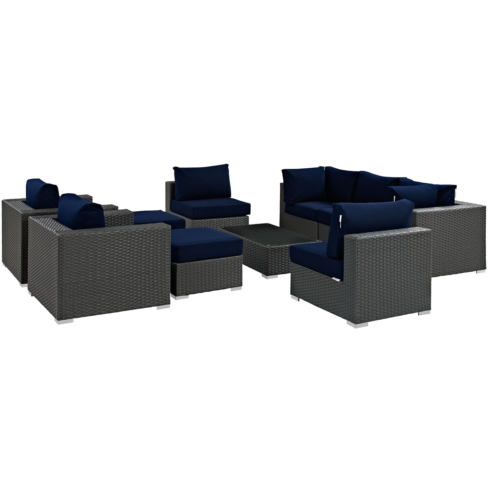 Sojourn 10 Piece Outdoor Patio Sunbrella Sectional Set - Canvas Navy