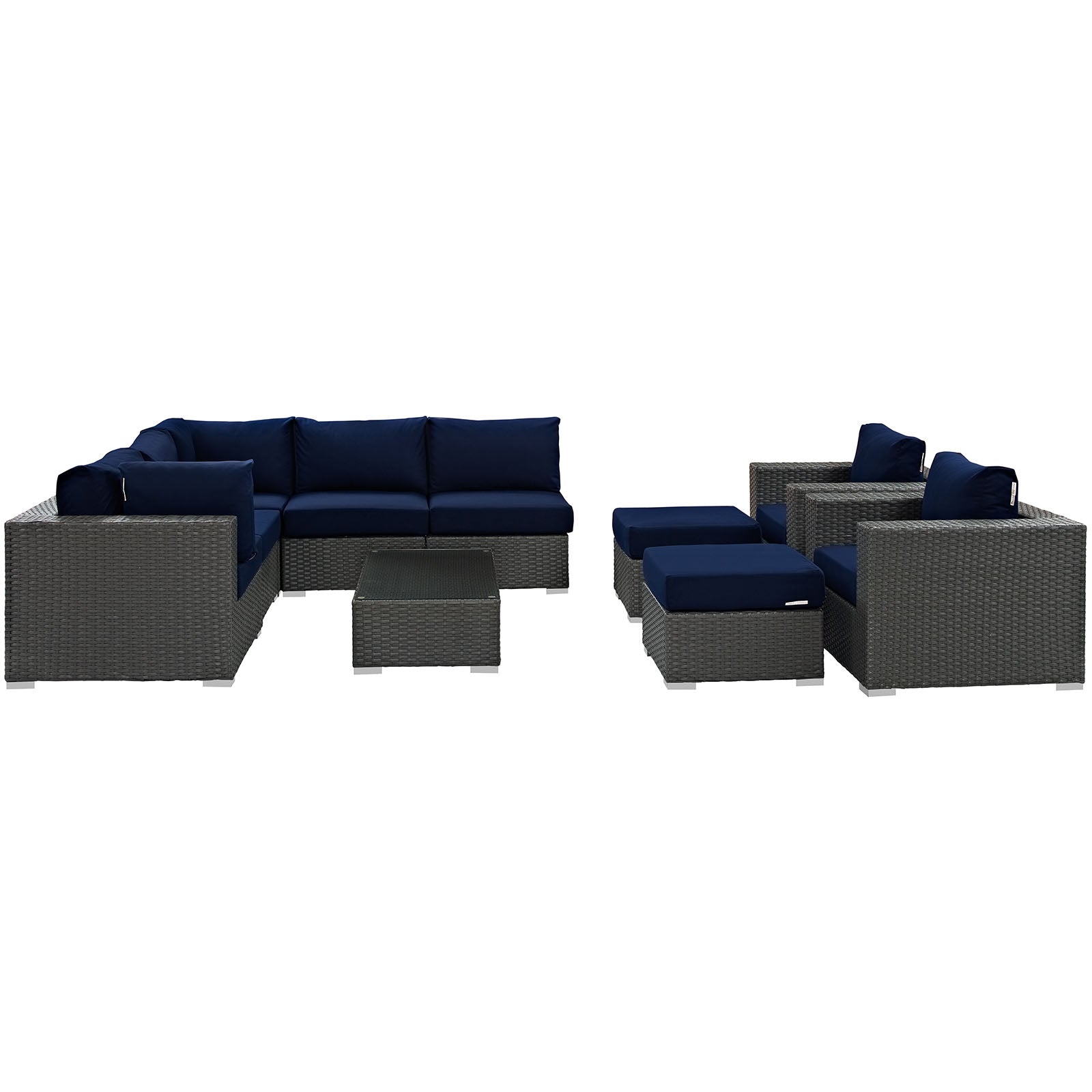Sojourn 10 Piece Outdoor Patio Sunbrella Sectional Set - Canvas Navy