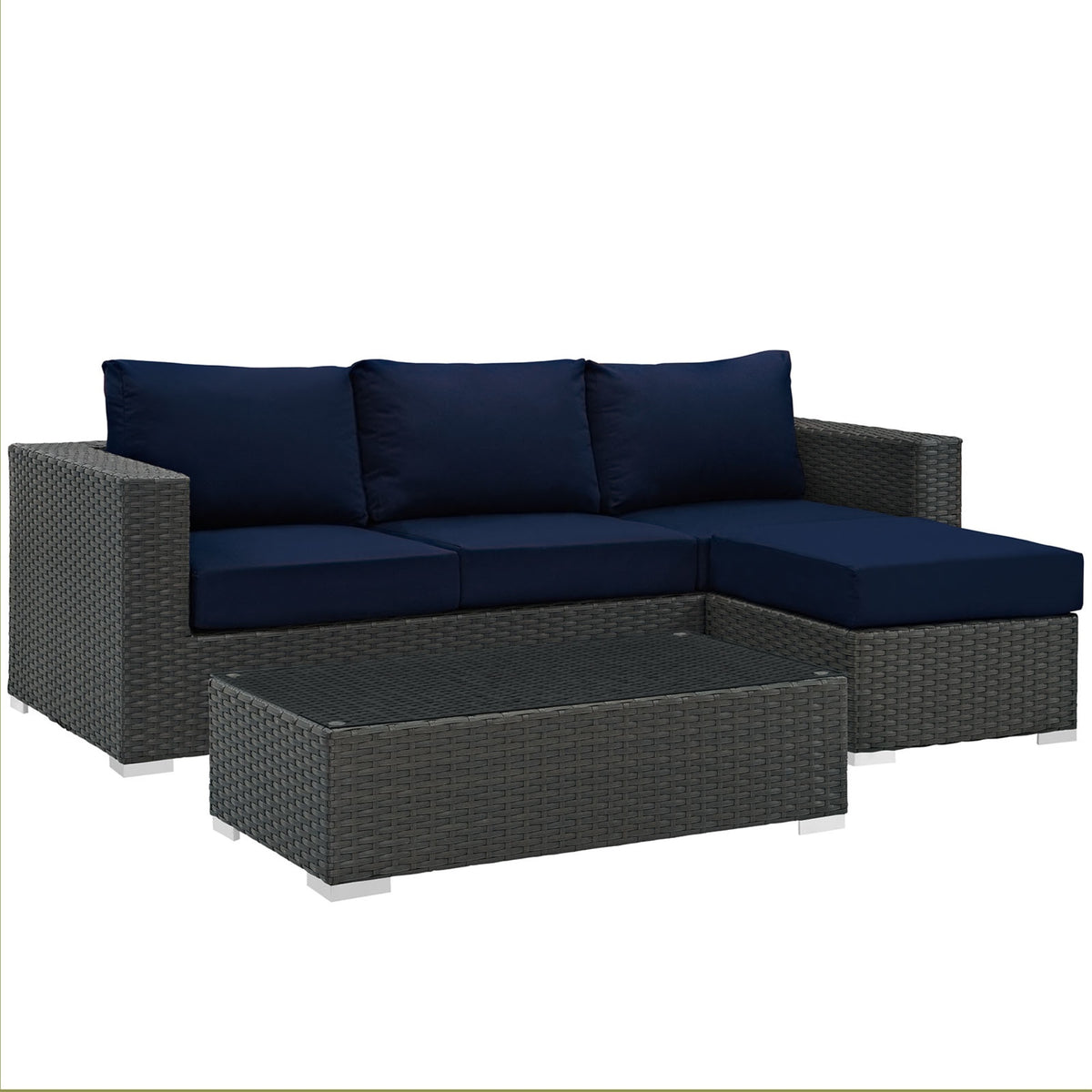 Sojourn Outdoor Patio Furniture Set - Sunbrella Cushions, Synthetic Rattan, UV Protection, Aluminum Frame - Coffee Table, Ottoma