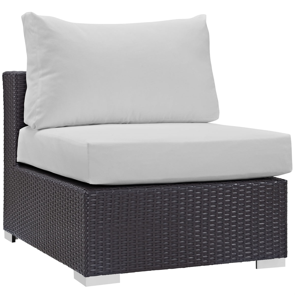 Convene Outdoor Sectional Armless Patio Chair - Durable Rattan Weave, All-Weather Cushions, Versatile Design - Espresso White