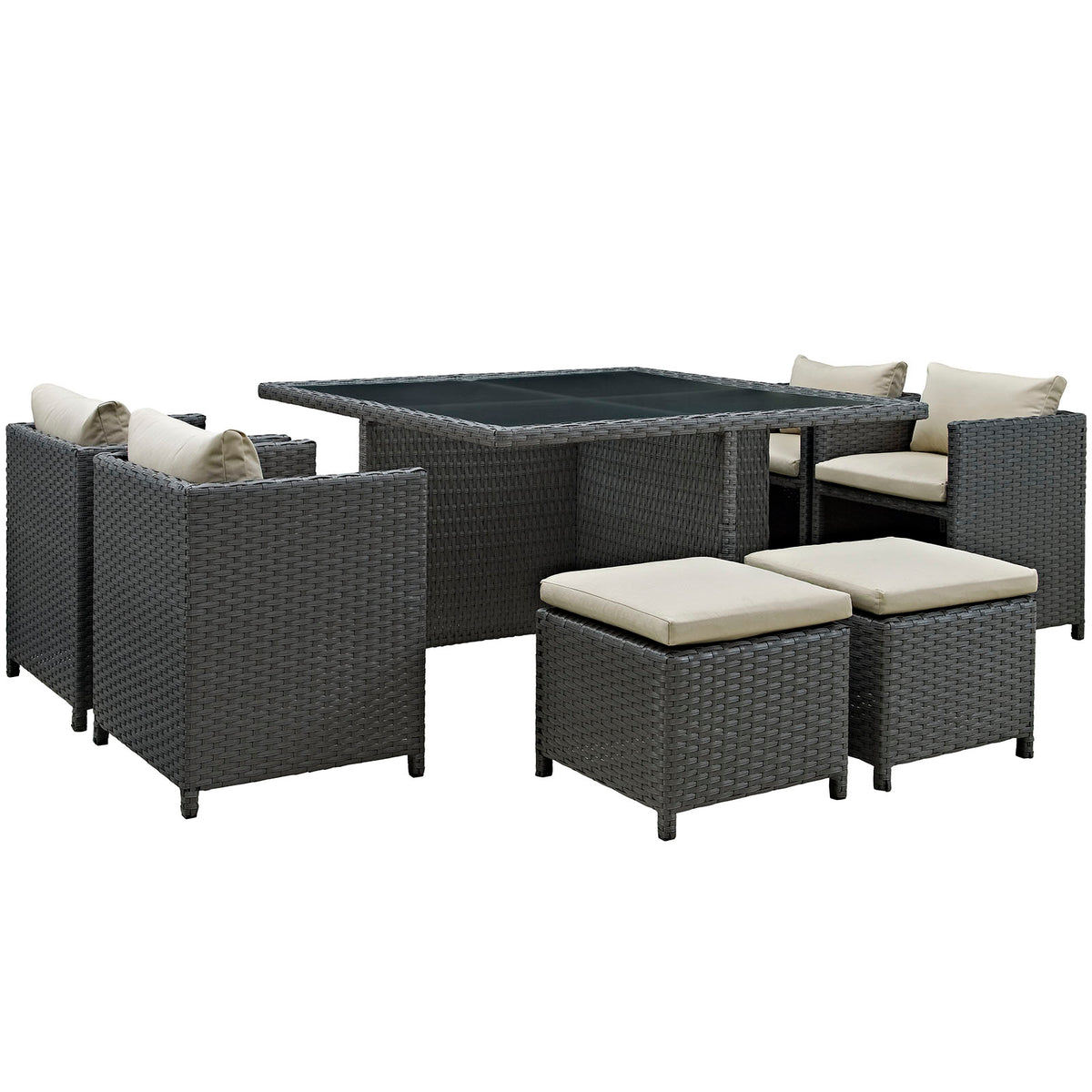 Sojourn 9 Piece Outdoor Patio Sunbrella Dining Set  Antique Canvas Beige