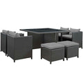 Sojourn 9 Piece Outdoor Patio Sunbrella Dining Set  Canvas Gray