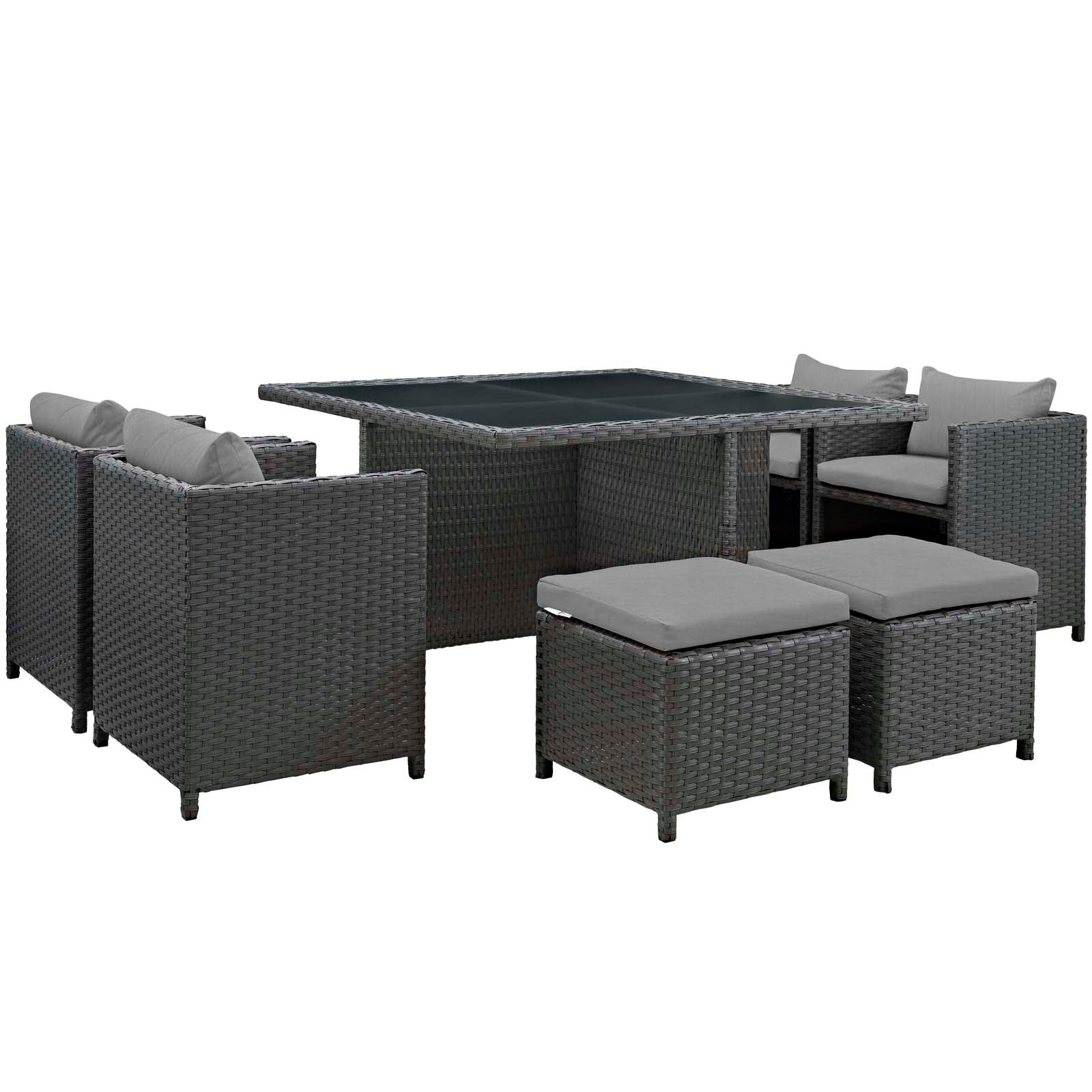 Sojourn 9 Piece Outdoor Patio Sunbrella Dining Set  Canvas Gray