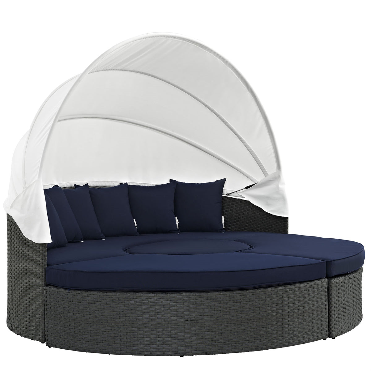 Sojourn Outdoor Patio Furniture Collection - Sectional Sofa Daybed with Retractable Canopy, Sunbrella Fabric Cushions, Synthetic
