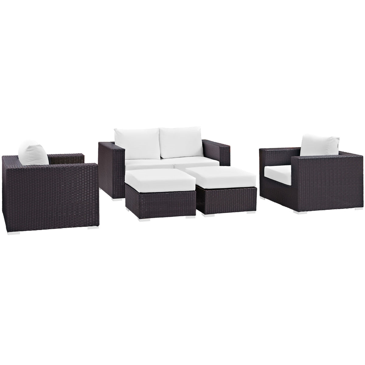Convene Outdoor Sectional Set - Synthetic Rattan, Aluminum Frame, All-Weather Cushions - Patio Sofa, Loveseat, Armchairs, Ottoma