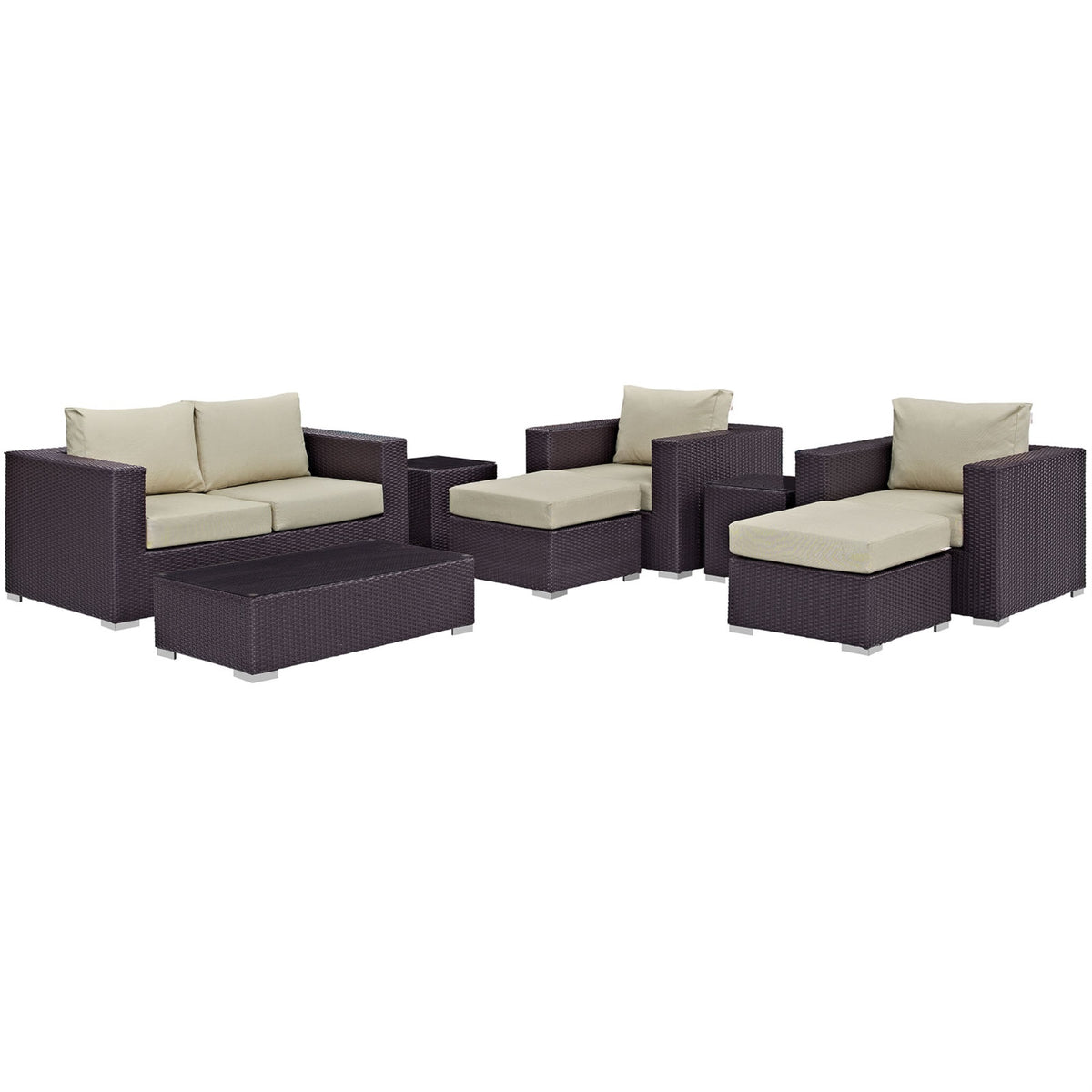 Convene Outdoor Sectional Set - Synthetic Rattan, Aluminum Frame, All-Weather Cushions, 8 Piece Patio Sofa Set