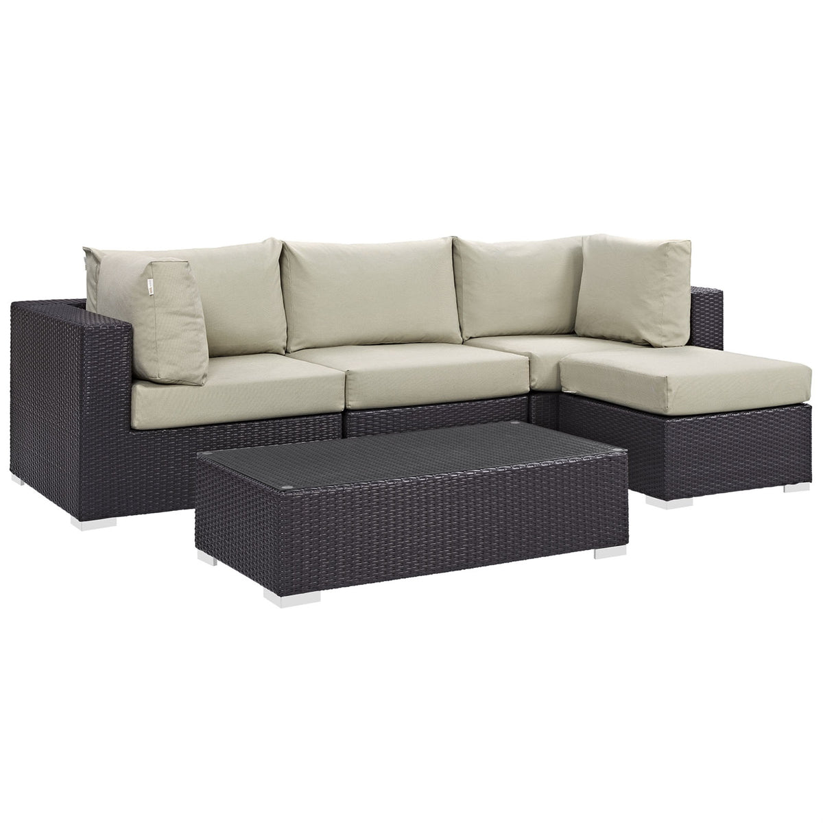 Convene Outdoor Sectional Set - Durable Rattan Weave, Weather-Resistant Cushions, 5 Piece Patio Sofa Set with Ottoman & Coffee T