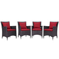 Convene 4 Piece Outdoor Patio Dining Set  Espresso Red