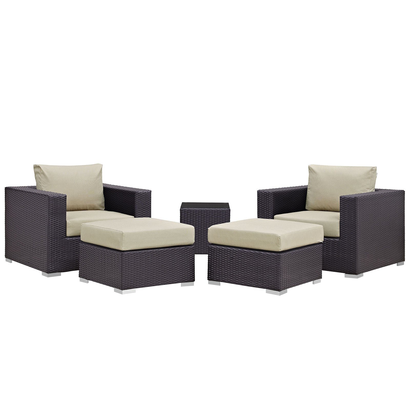Convene 5 Piece Outdoor Patio Sectional Set - Espresso Beige
