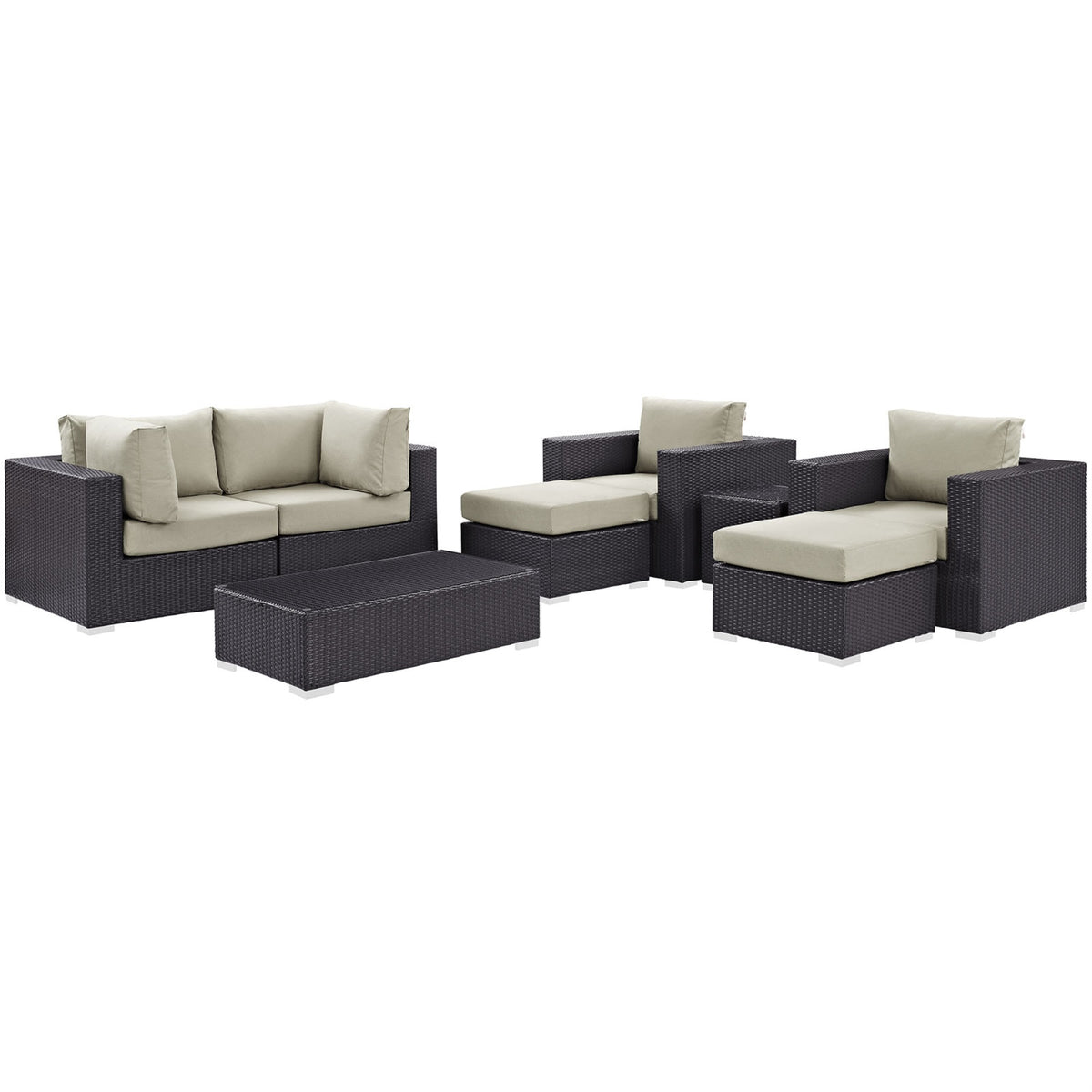 Convene Outdoor Sectional Set - Synthetic Rattan, Aluminum Frame, Weather-Resistant Cushions - Patio Sofa, Coffee Table, Side Ta
