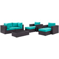 Convene 8 Piece Outdoor Patio Sectional Set  Espresso Turquoise