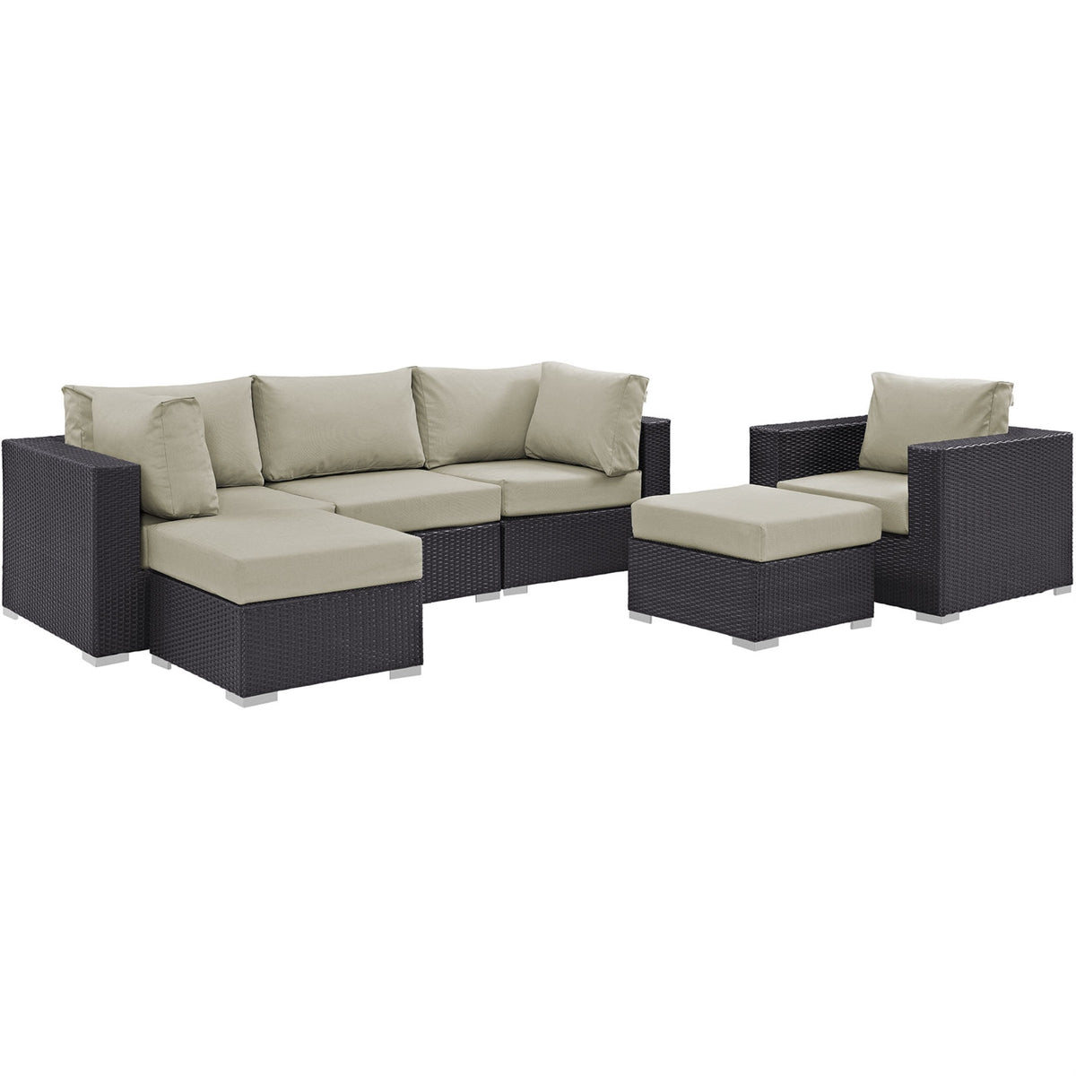 Convene Outdoor Sectional Set - Synthetic Rattan, Aluminum Frame, All-Weather Cushions - Patio Sofa, Armchair, Armless, Corner, 