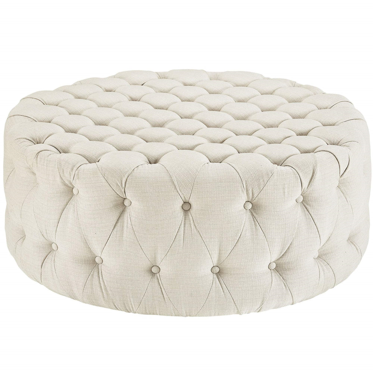 Yardlio Amour Round Ottoman | Elegant Tufted Design | Plush Foam Padding