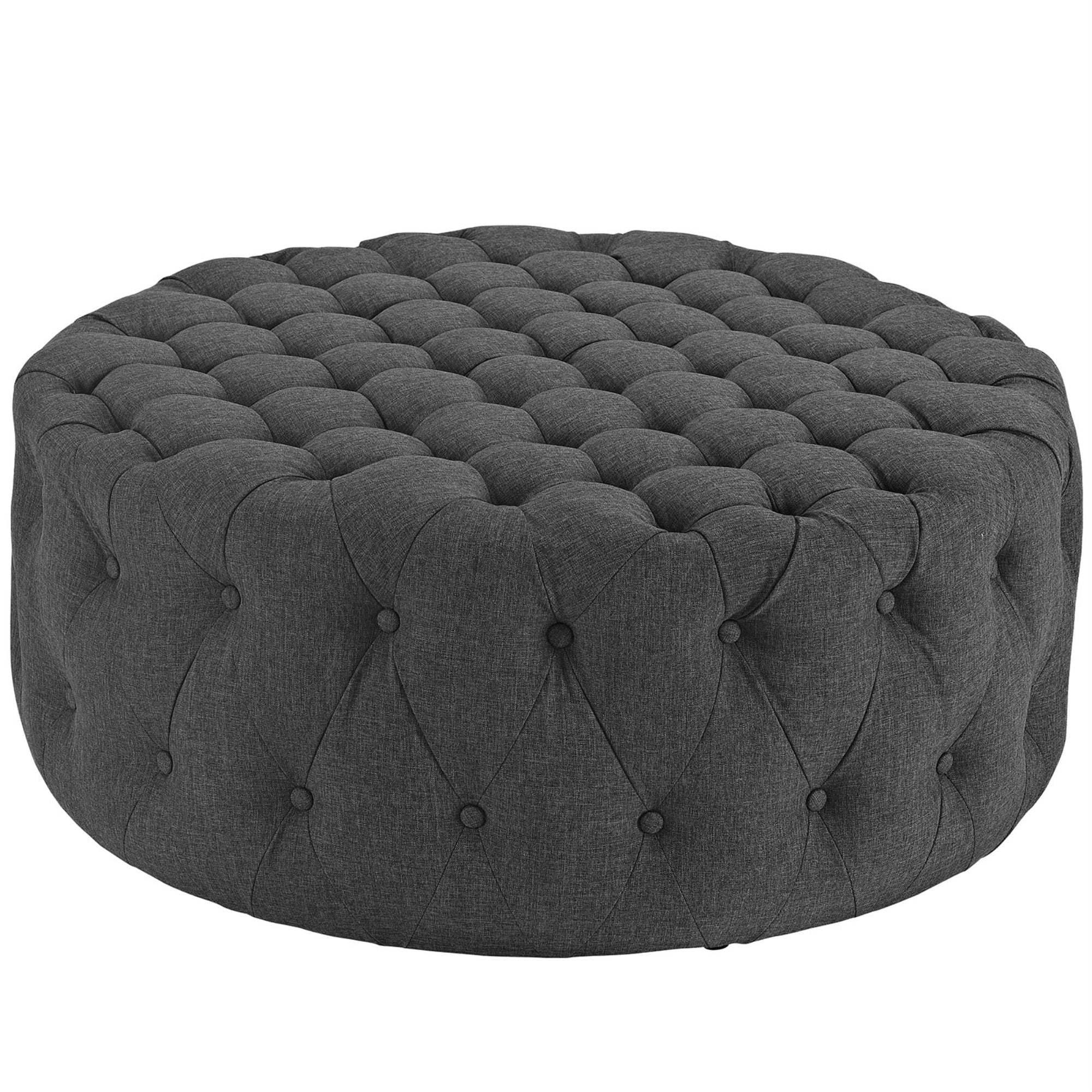 Amour Round Ottoman - Elegant Tufted Design, Plush Foam Padding, High-Quality Fabric Upholstery - Stylish & Functional Addition 