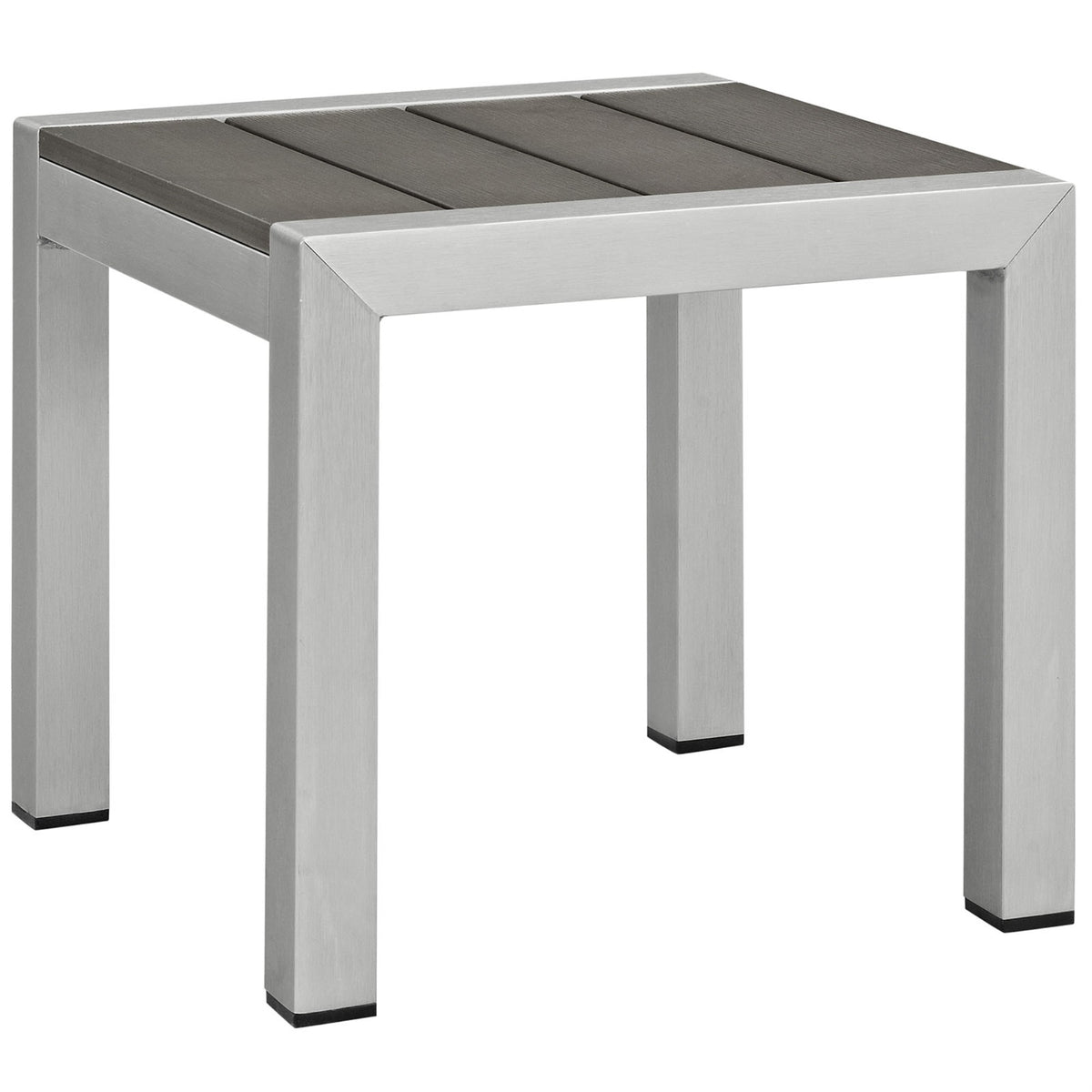 Shore Outdoor Patio End Table - Durable Aluminum Frame, Minimalist Design, Wood Accents, Versatile Outdoor Side Table
