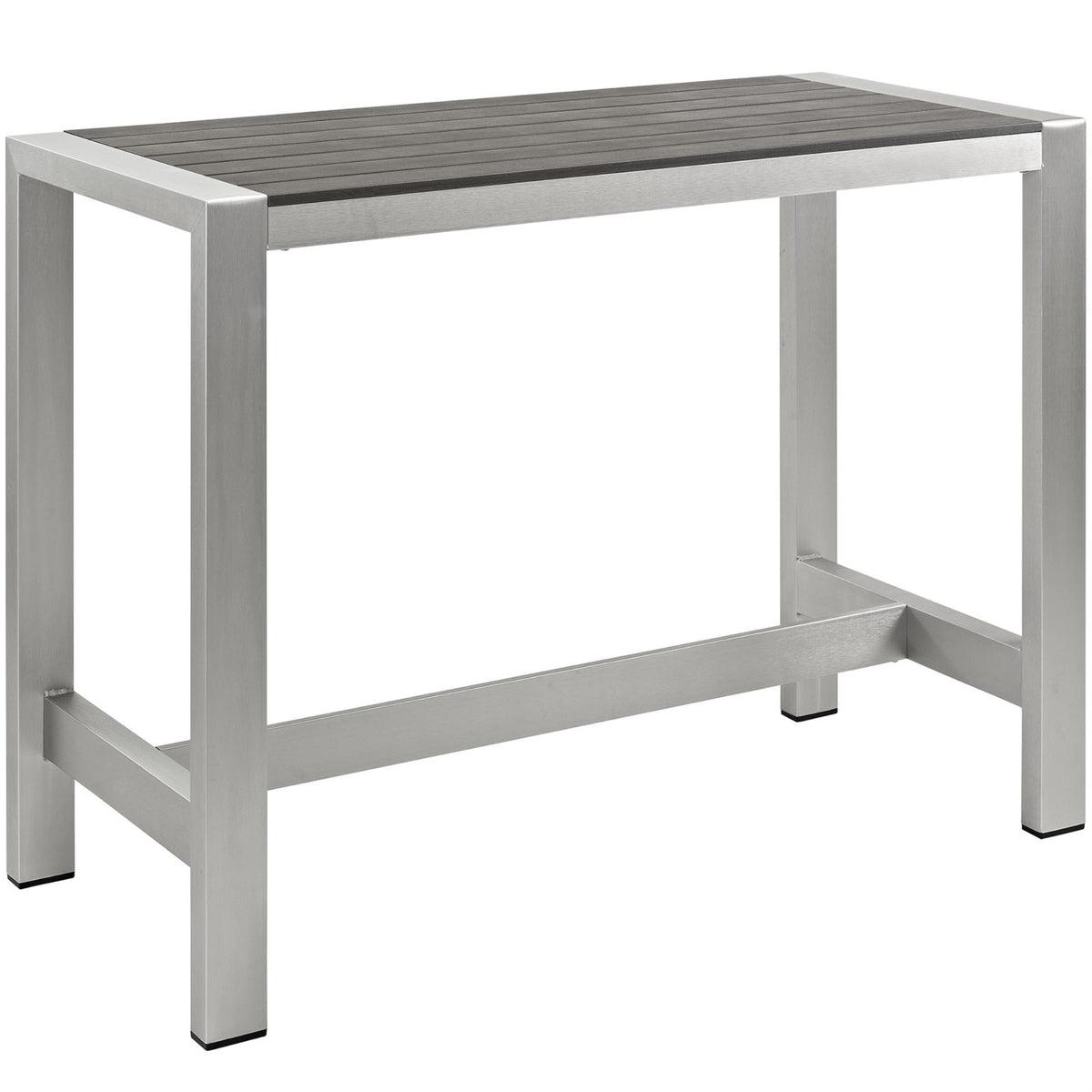 Shore Outdoor Patio Bar Table - Sturdy Aluminum Frame, Minimalist Design, Wood Accents, Perfect for Casual Gatherings.