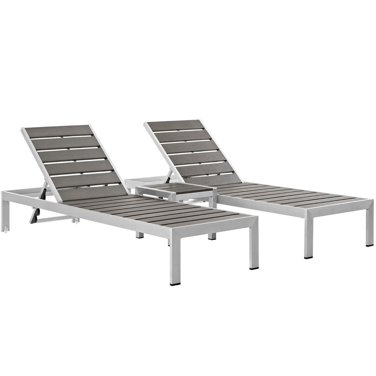 Shore Outdoor Patio Sun Lounger and Side Table Set - Sleek and Stylish Aluminum Furniture for Outdoor Sunbathing - Includes 2 Lo