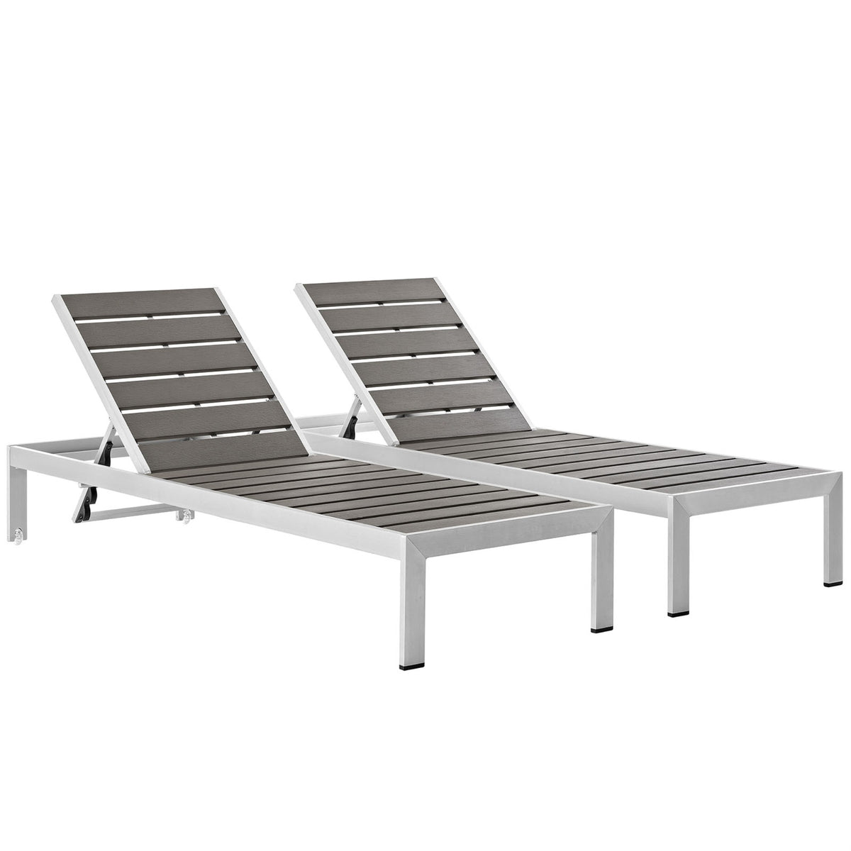 Shore Outdoor Patio Chaise Lounge Chair Set - Sleek Aluminum Frame, Elegant Gray Design, Easy Assembly & Mobility, Floor Protect