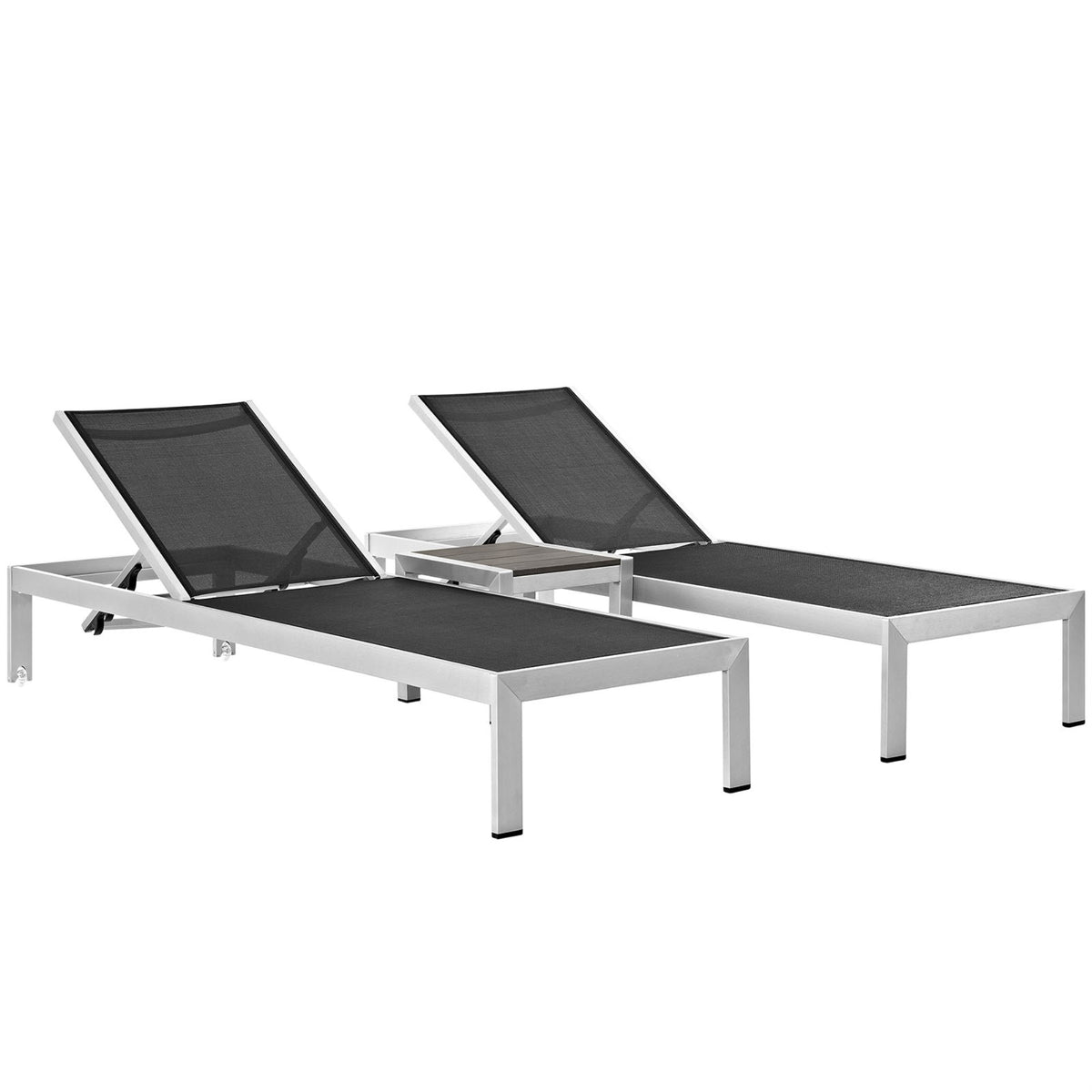 Sleek and Stylish Shore Outdoor Patio Mesh Sun Lounger and Side Table Set - Modern Elegance, Easy Assembly, Mobility, Stability,