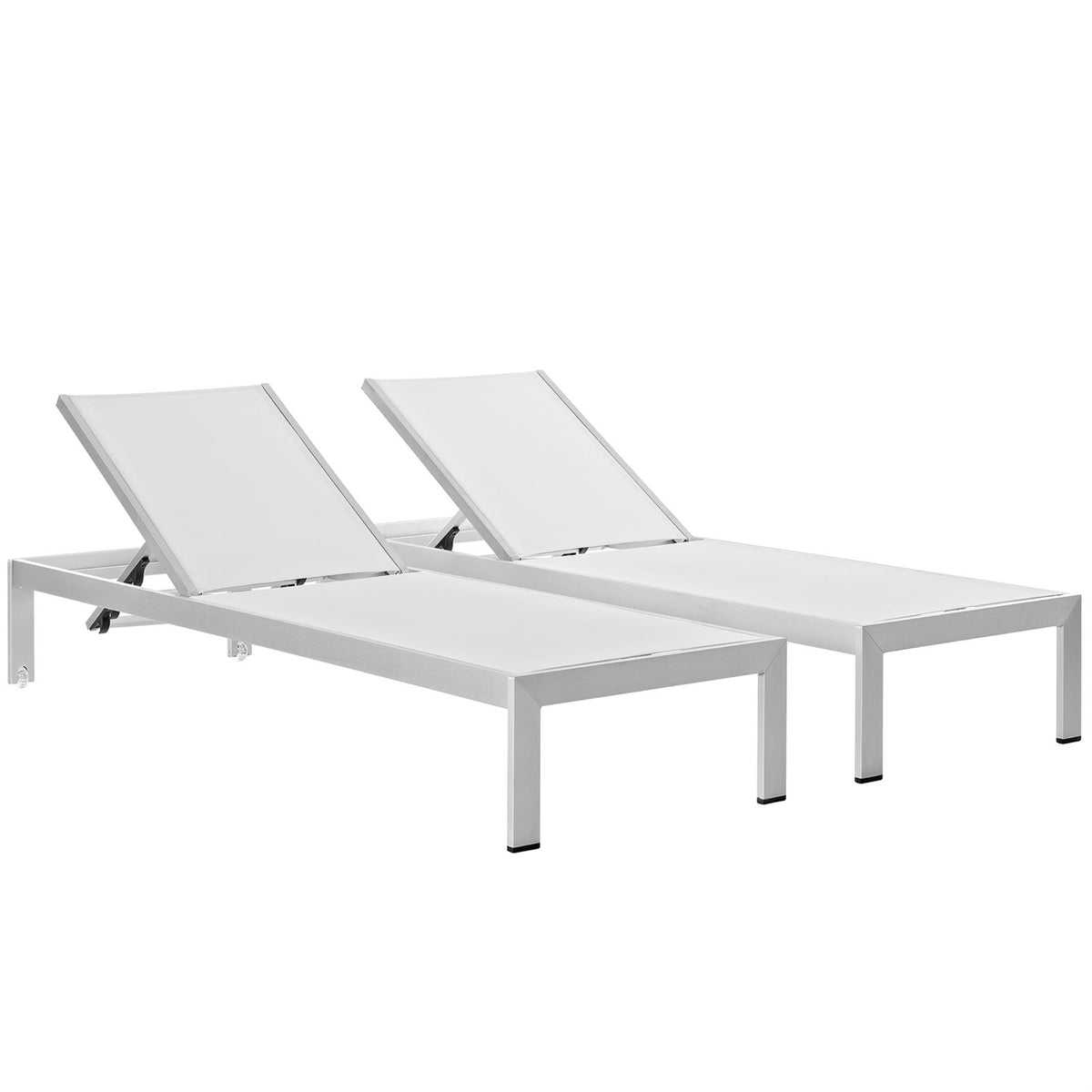 Shore Outdoor Patio Chaise Lounge Set - Sleek Design, Aluminum Frame, Clear Wheels, Non-Marking Foot Caps - 2 Chairs Included