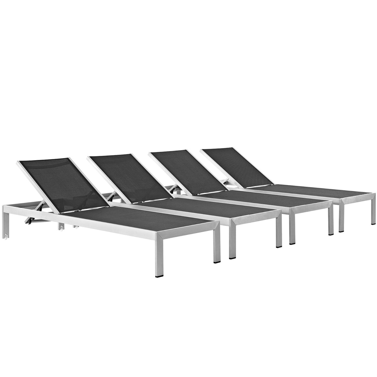 Shore Outdoor Patio Chaise Lounge Set - Sleek Design, Aluminum Frame, Clear Wheels, Non-Marking Foot Caps - Set of 4