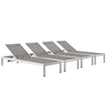 Shore Chaise Outdoor Patio Aluminum Set of 4  Silver Gray