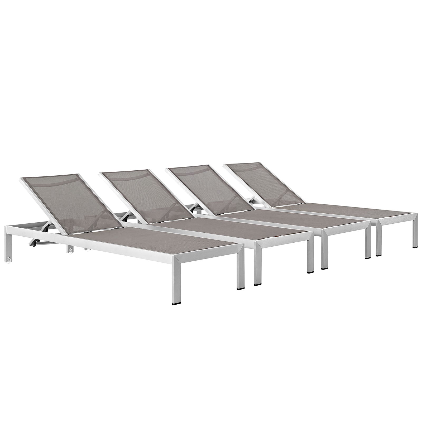 Shore Chaise Outdoor Patio Aluminum Set of 4  Silver Gray
