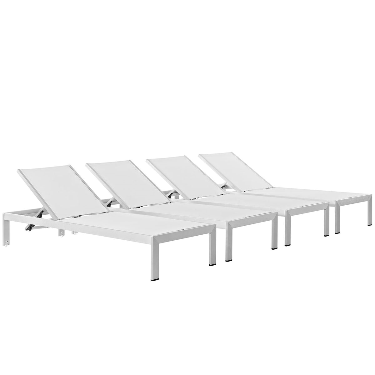Shore Outdoor Patio Chaise Lounge Set - Sleek Design, Aluminum Frame, Clear Wheels, Non-Marking Foot Caps - 4 Chairs Included