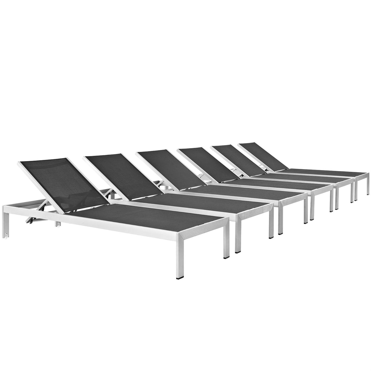 Shore Outdoor Patio Chaise Lounge Set - Sleek & Stylish Aluminum Loungers with Clear Wheels - Set of 6