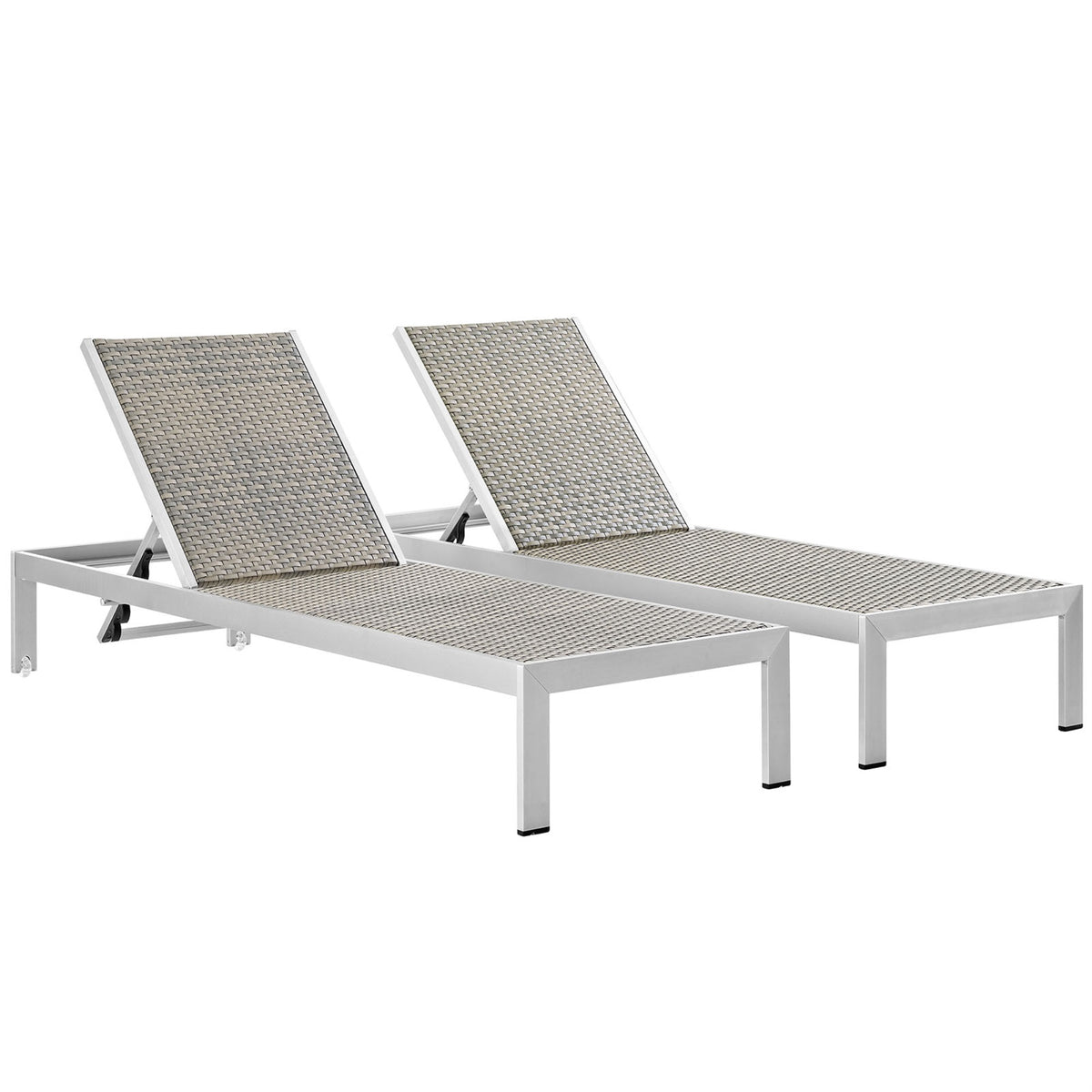 Shore Outdoor Patio Chaise Lounge Set - Sleek & Tidy Appearance - Durable Aluminum Frame - Clear Wheels - Non-Marking Foot Caps 