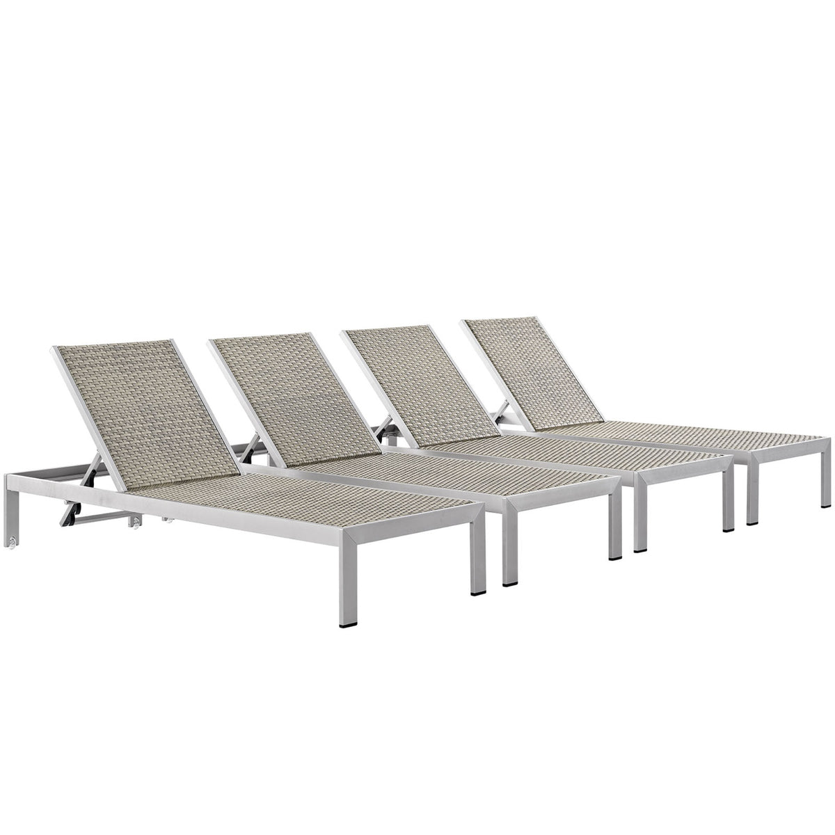 Shore Outdoor Patio Chaise Lounge Set - Minimalist Design, Aluminum Frame, Clear Wheels, Non-Marking Foot Caps - Set of 4